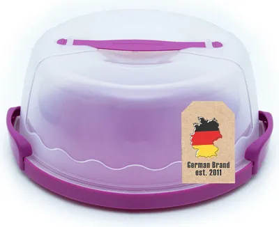Produktbild von Intirilife Transportbox Behälter für Kuchen und Torten aus Kunststoff in Lila - 29.8 x 28.8 x 13.2 cm - Runder Transportbehälter Kuchenbehälter Tortenhaube mit Klickverschluss Kuchenbox mit Tragegriff