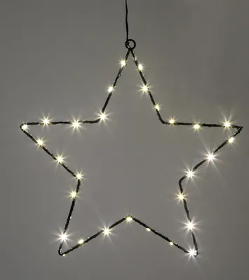 Produktbild von LED Leuchtstern zum Hängen aus Metall in schwarz mit Timer - 30 cm - Stern Silhouette warm weiß beleuchtet für Außen und Innen