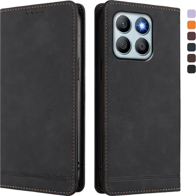 Immagine prodotto di Custodia per Honor X8B, custodia retro in Finto cuoio con supporto e slot per carte di credito Nero