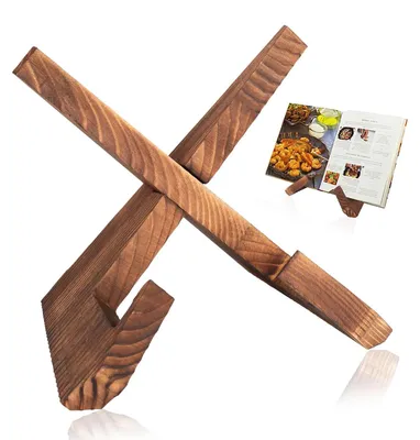 Productafbeelding van Houten kookboekhouder - Verstelbare houder voor recepten en tablets - Vintage design - Bruin