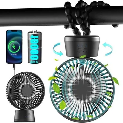 Image de Petit ventilateur USB à rotation de 120°, batterie de 10 000 mAh