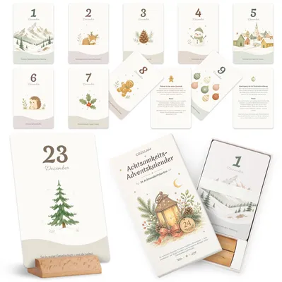 Image de Calendrier de l'Avent avec 24 cartes d'affirmations, pour la réflexion personnelle, la pleine conscience, destiné aux adultes
