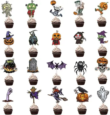 Obrázek produktu pro Sada dekorací na dort na Halloween, 20 kusů, karton, vhodné pro oslavy Halloween