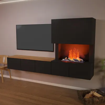 Produktbild von Glow Fire Wochnwand mit Wasserdampfkamin 'CW5' | Wandkamin in Weiss/ Schwarz mit Knistereffekt | HxBxT: 250x139x42 cm