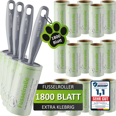 Produktbild von WELLGRO Fusselrolle Tierhaare 20 Rollen mit 1800 Blatt 4 Griffe