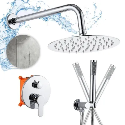 Produktbild von Unterputz-Duschsystem Chrom mit runder Regendusche, Handbrause und Einbaukörper