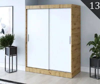 Produktbild von FurMeb24 Schiebetrenschrank GOLD -150x200cm 2-triger Kleiderschrank Ohne Spiegel, Schiebeschrank - (Artisan Eiche + Weiss)
