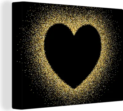 Produktbild von MuchoWow® - Leinwandbilder - Goldenes Herz auf schwarzem Hintergrund, Wandbild, Wanddeko Bilder Wohnzimmer, 120x90cm