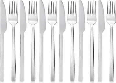 Produktbild von 12 Stück 18/8 Besteckset aus Edelstahl, 6 * Tafelmesser - 6 * Gabel, pflegeleicht und spülmaschinenfest