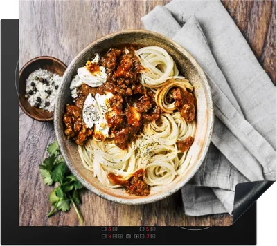 Produktbild von KitchenYeah© Herdabdeckplatte Spaghetti mit Mozzarella , 57x51cm, Küche Deko, Glaskeramikkochfeld Herdabdeckung, Abdeckplatte fùr Kochfeld