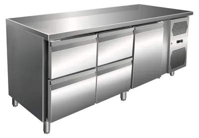 Produktbild von Gastro Kühltisch | Kühltheke Edelstahl | 231 Liter | 4 Schubladen / 1 Tür | Umluftkühlung | -2 bis +8°C