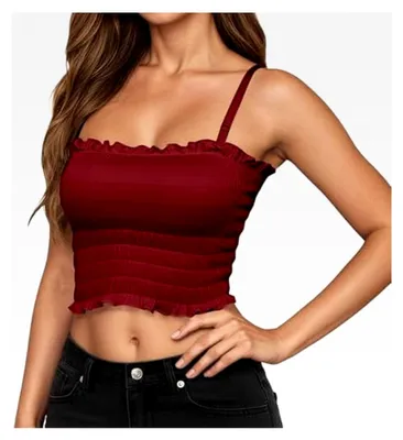Produktbild von Damen Tank Top Nahtloses Camisole Oberteil mit Integriertem BH Bauchfrei Trägertops Rückenfrei Plissiert Crop Top