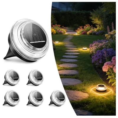 Solar-Bodenleuchten 6er-Set, 4 LEDs, IP65 wasserdicht, warmweiß