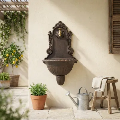 Produktbild von Wandbrunnen Gusseisen rustikal braun patiniert, H.68 cm