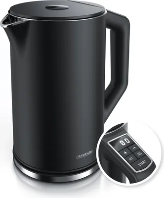 Produktbild von Arendo Wasserkocher, 1,5 l, 2200 W, Edelstahl, Doppelwand, Temperatureinstellung 40° - 100 °C mit Anzeige, schwarz
