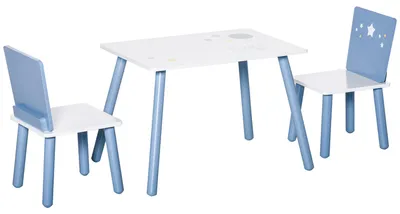 Produktbild von HOMCOM 3-tlg.Kindersitzgruppe mit Kindertisch Kinderstuhl Kindermöbel Blau+Weiß