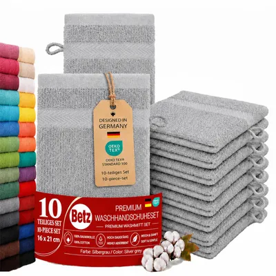Produktbild von Betz 10 Stück Waschhandschuhe 16x21 cm PREMIUM 100% Baumwolle  Farbe: silber