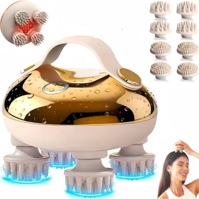 Produktbild von Elektrisches Kopfmassagegerät mit 8 Massageköpfen – IPX7 wasserdicht, 3 Modi, Rotlicht, handliches Massagegerät für Kopfhaut, Gesicht, Nacken