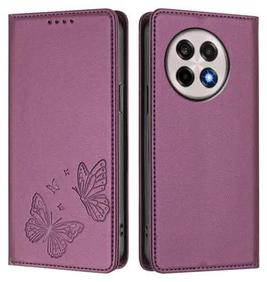 Image de Étui en cuir pour OnePlus 13R, motif papillon, étui portefeuille à rabat avec support, violet