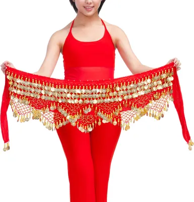 Produktbild von Bauchtanz-Taillenkette aus Samt mit Münzschnürung, leichter Taillengürtel für Damen zum Tanzen, Tänzer-Accessoires