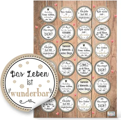 Produktbild von Logbuch-Verlag 24 Aufkleber Motivation Sprüche rund beige grau Motivationssticker Belohnung Mut Glück Wünsche basteln dekorieren Verpackung48 Aufkleber / 2 Bögen
