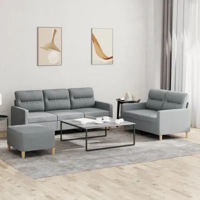 Produktbild von Cloris Designermöbel 3-tlg. Sofagarnitur mit Kissen Hellgrau Stoff 2024 Neu