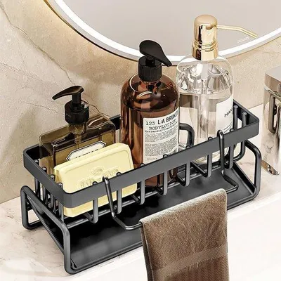 Produktbild von Edelstahl Küchenorganizer Schwarz mit Abfluss und Schwammhalter