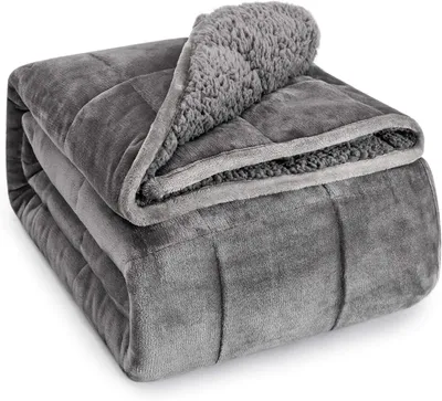 Produktbild von Gewichtsdecke für Erwachsene, 7 kg schwere Sherpa-Decke, wendbar, Queen-Size, extra warme und kuschelige Flauschdecke, 150 x 200 cm, Grau