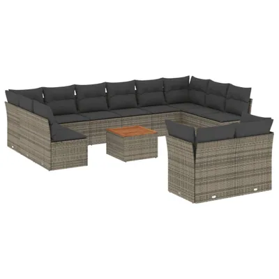 Produktbild von vidaXL 13-tlg. Garten-Sofagarnitur mit Kissen Grau Poly Rattan