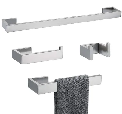 Image de Ensemble d'accessoires de salle de bain, 4 pièces, en acier inoxydable : porte-serviettes, porte-rouleau de papier toilette, pour salle de bain