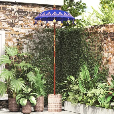 Image de vidaXL Parasol balinais avec socle bleu 95 x 95 x 260 cm
