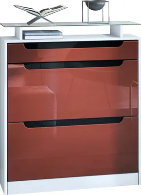 Produktbild von Vladon Schuhschrank Fiesta, Weiß matt/Bordeaux Hochglanz/Schwarz Hochglanz Schuhkipper für 16 Paar Schuhe mit 2 Klappen (89 x 104 x 23 cm)
