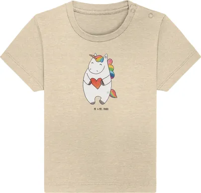 Produktbild von Mr. & Mrs. Panda Babyshirt Einhorn Herz 6. - 12. Monat - Natural Raw - Geschenk, Freundin, Einhörner, Baby Kurzarmshirt, Kleinkind Shirt,  T-Shirt, Unicorn, Bunt, Öko