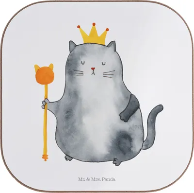Produktbild von Mr. & Mrs. Panda Tischuntersetzer Katze König - Weiß - Geschenk, Königlich, bieruntersetzer, Cat, Krone, gläseruntersetzer, Katzen, Coaster, Untersetzer für Gläser, Umzug