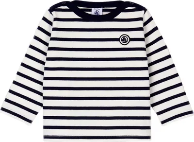 Produktbild von Petit Bateau Baby Langarmshirt Mariniere Streifen blau weiß Grösse 6 Monate / 62-68