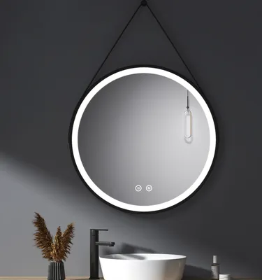 Produktbild von Heilmetz Spiegel 80cm Runder LED-Badspiegel in schwarzem Eisenrahmen mit Band Touch Schalter Modedesign Variabler Dimmfunktion Wandspiegel