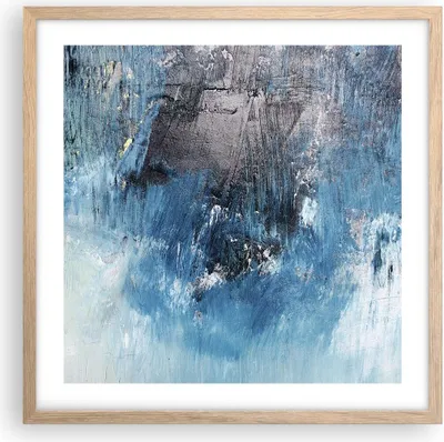 Produktbild von Gerahmtes Poster - Rahmen in heller Eiche - Abstraktion Blau Schwarz - 50x50 cm - Wand Bild - Wanddeko - Wandbilder - Wandposter - Bilderrahmen - Bilder - Kunstdruck - Wandbild - P2NAC50x50-4155