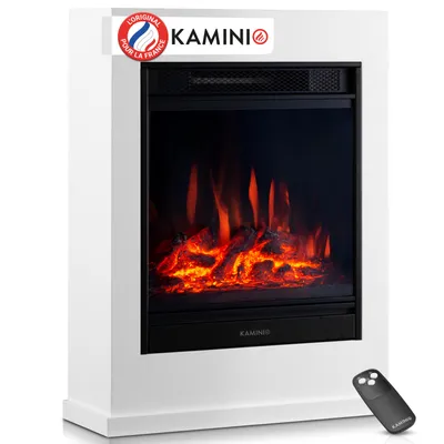 Image de Cheminée électrique KAMINIO KALLE - Cheminée électrique sur pied avec chauffage, effet flammes 3D, télécommande - Blanc