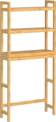 Image de Transformation d'une machine à laver en bambou – Support pour machine à laver – Support pour machine à laver avec espace de rangement – Armoire de WC – Meuble de WC – Armoire de WC – 163 x 63 x 24 cm