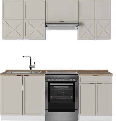 Produktbild von Küchenzeile Vicco Fame-Line GrauBeige/Weiß 200 cm , AP Eiche, Model 50568