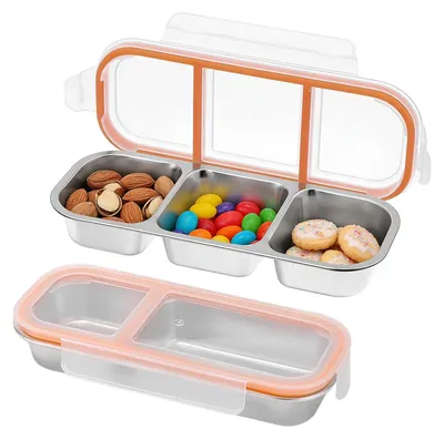 Produktbild von Set aus 2 Edelstahl-Snackboxen mit 3 Fächern