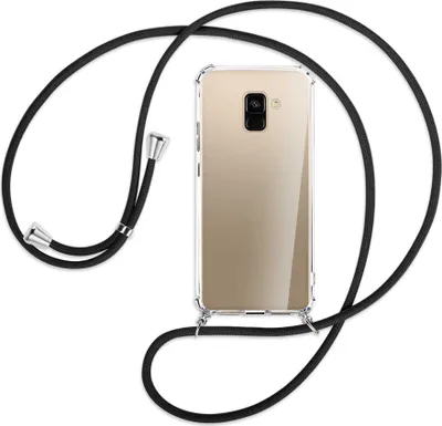 Produktbild von Handykette Backcover-Schutzhülle mit Band (Metall silberfarben) für Samsung Galaxy A8 2018 - schwarz