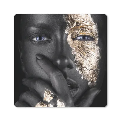 Produktbild von MuchoWow® Mauspad Mousepad Frau - Gold - Schwarz - Make-up - Luxus 20x20 cm - Mousepads - Maus Mat - Pad - Mausunterlage - Desk Mat - Bureauartikeln