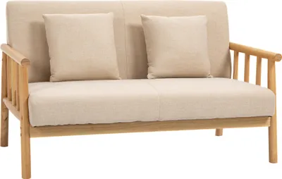 Produktbild von Fortuna Lai 2 Sitzer Sofa Couch 2 Lendenkissen gepolstert Holzrahmen Leinenoptik Doppelsofa kleine Räume Beige