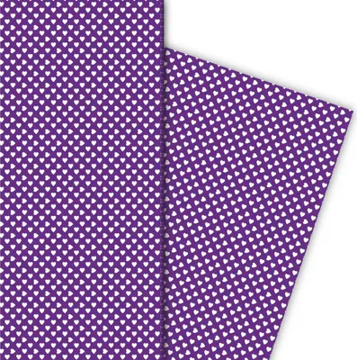 Produktbild von Romantisches Geschenkpapier mit kleinen Herzen weiß auf lila - G5378, 32 x 48cm