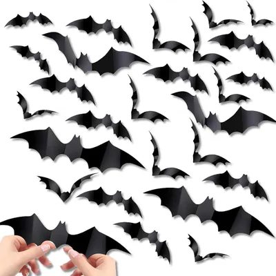 Halloween-Fledermaus-Aufkleber, 120 Stück, Schwarz, 4 Größen, PVC