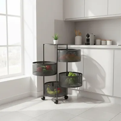 Image de Chariot de cuisine avec étagères pivotantes - Métal, à roulettes, rangement