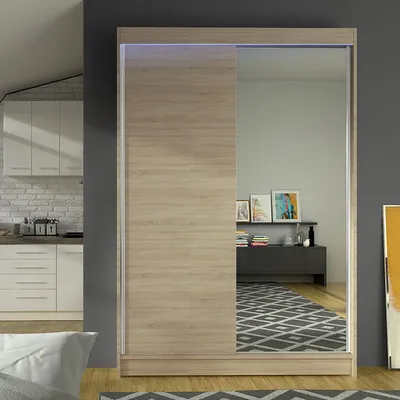 Produktbild von MIRJAN24 Schiebetürenschrank Lino I, mit Spiegel, Kleiderschrank vom Hersteller (Sonoma Eiche, mit RGB LED Beleuchtung)