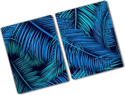 Produktbild von Tulup Glas Herdabdeckplatte - 2x40x52 cm - Glaskeramikkochfeld-Abdeckung Spritzschutz Glasabdeckplatte Kochplattenabdeckung und Schneidebrett - Zweiteilig - Blumen & Pflanzen - Palmenblätter - Blau