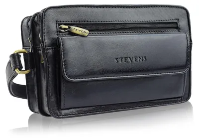 Zdjęcie produktu dla STEVENS saszetka męska skóra naturalna czarna 21x13x8,5 cm zamek na rękę